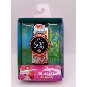Disney Princess Led Flashing Light Watch With Pink Shell Charm Little Mermaid